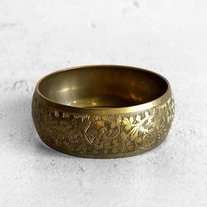 70's Vintage Brass Stamped Floral & Vine Design Dome Bangle